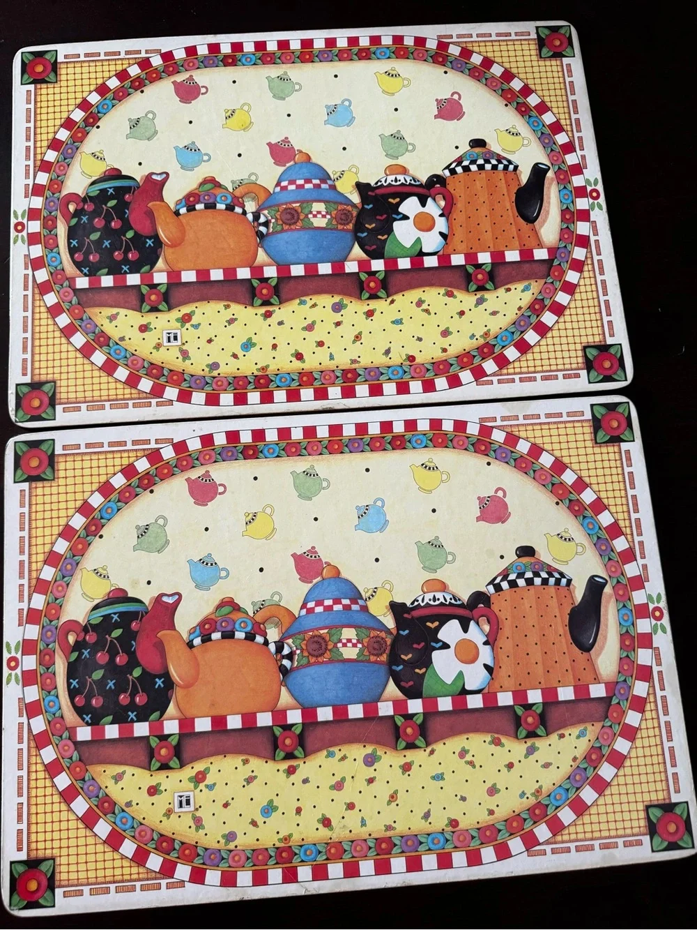 Mary Engelbreit Teapot Pattern Cork Back Placemats - Set of 4